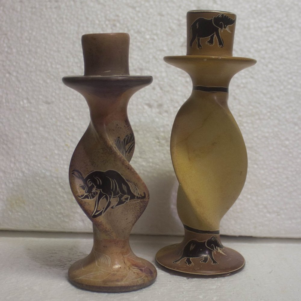 Hand Carved Soapstone Twisted Candleholders